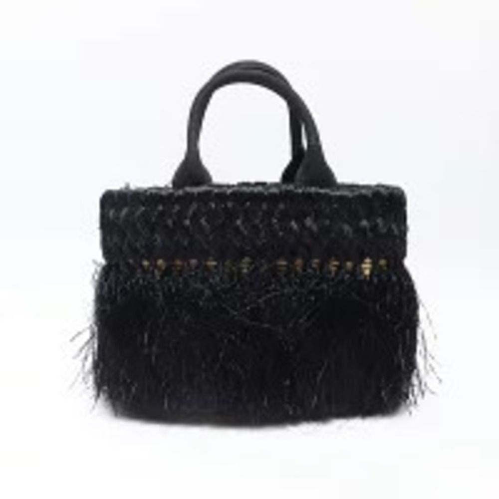 Prada Straw Tan Handbag Black